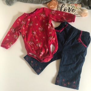Floral Onsie and jean set 3/6 M